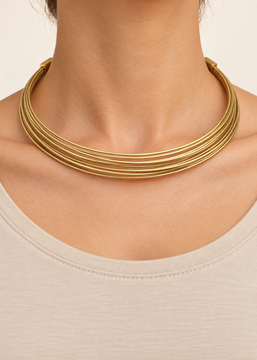 Multi-Strand Brass Choker Necklace - Minimal Tribal Design
