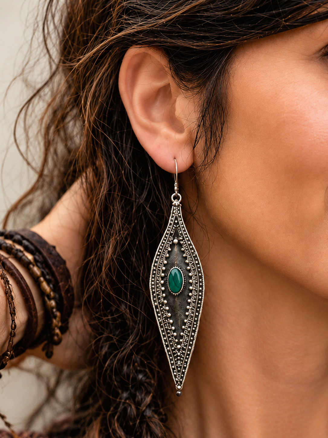 Orecchini Gorgeous | Pendenti Argento con Onice Verde e Filigrana