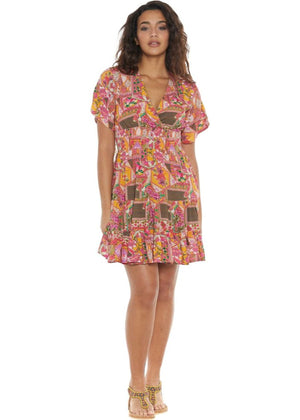 S24D21 - Vestito corto Tropical Plumeria Baba Design - Gipsy Fashion Wear