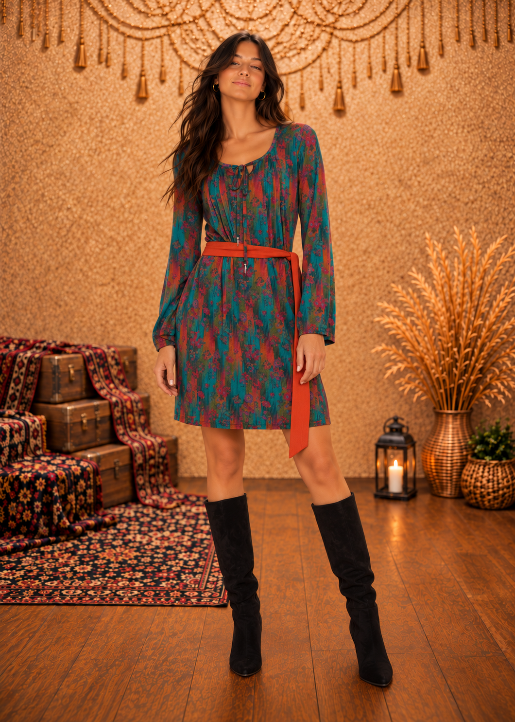 Vestito corto Concrete Jungle con maniche a campana - Baba Design