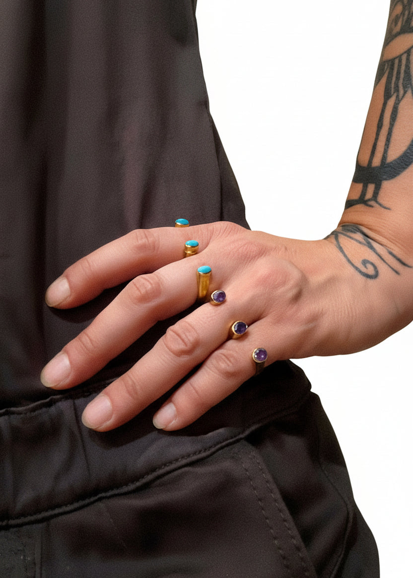 Anello Due Dita Ottone Boho – Con Ametista o Senza Pietra | Artigianale India