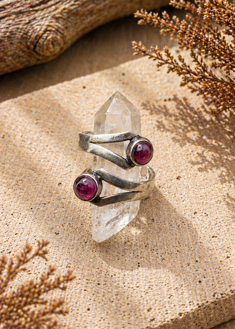 Anello Regolabile con Pietra Naturale – Onice o Granato in Bagno d'Argento