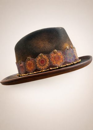 "La Memoria del Fuoco" - Cappello fedora bruciato decorato a mano - Gipsy Fashion Wear