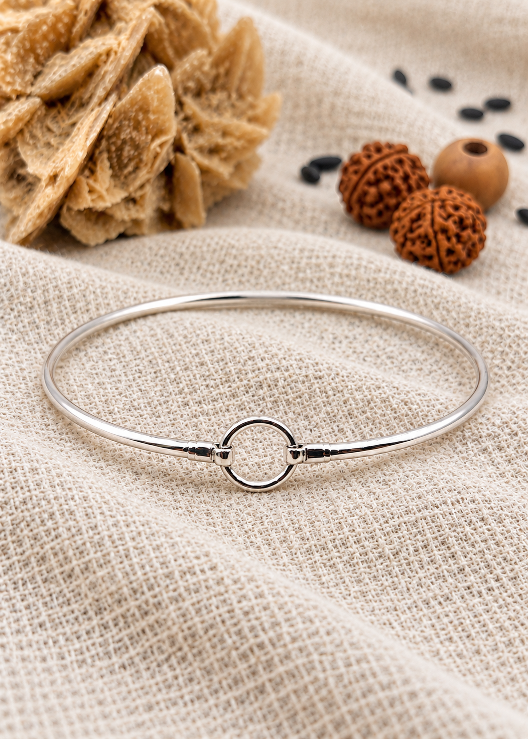 Bracciale Circle Mood in bagno d’argento su juta chiara