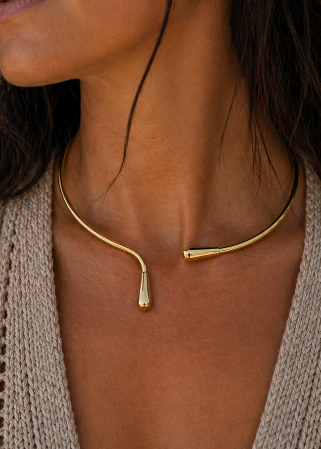 Liquid - Rigid Brass Collar Fluid Design Teardrop Ends Boho
