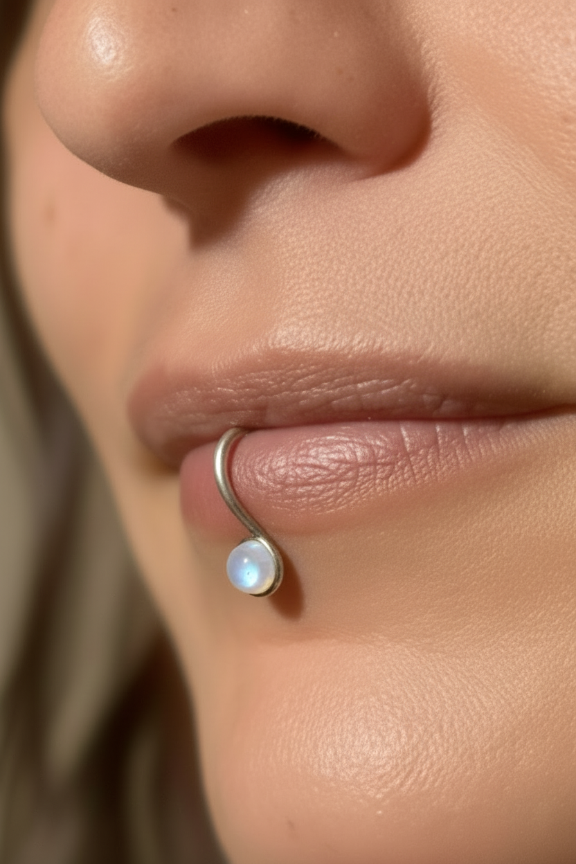 Lip cuff con pietra di luna - senza septum