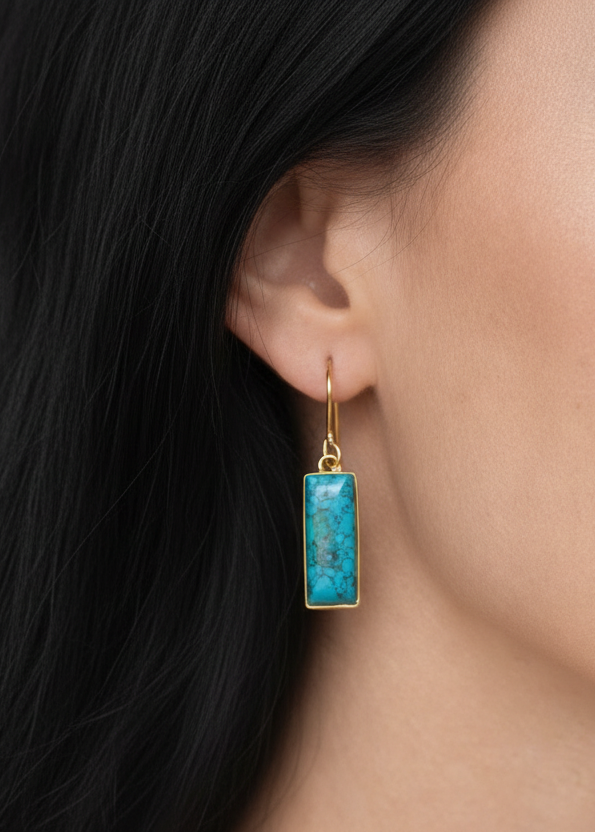 Orecchini Pendenti in Ottone con Pietra Rettangolare | Boho Artigianali