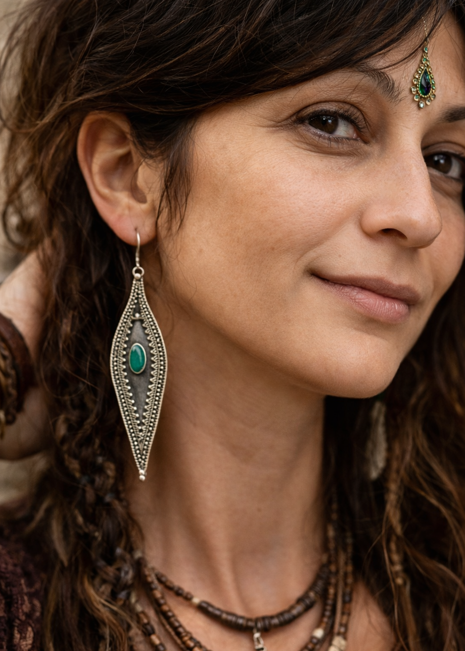 Orecchini Gorgeous | Pendenti Argento con Onice Verde e Filigrana