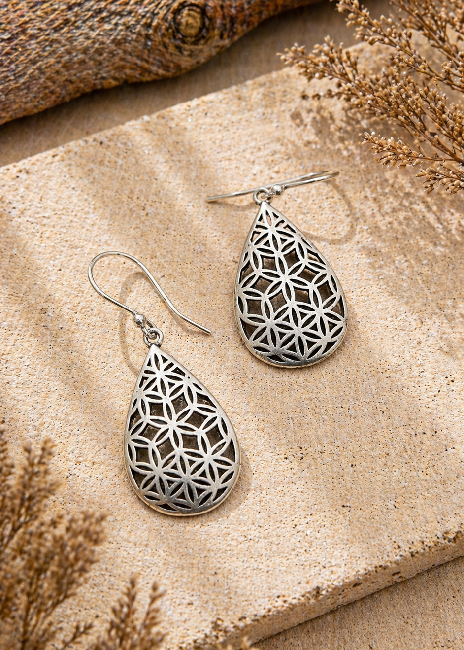 Orecchini a Goccia Flower of Life in Bagno d'Argento - Omaggio | Gipsy Fashion Wear