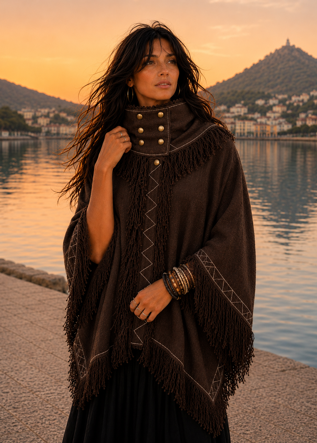 Poncho con Frange Artigianale | Ricami Tribali Boho | Gypsy Fringe Poncho