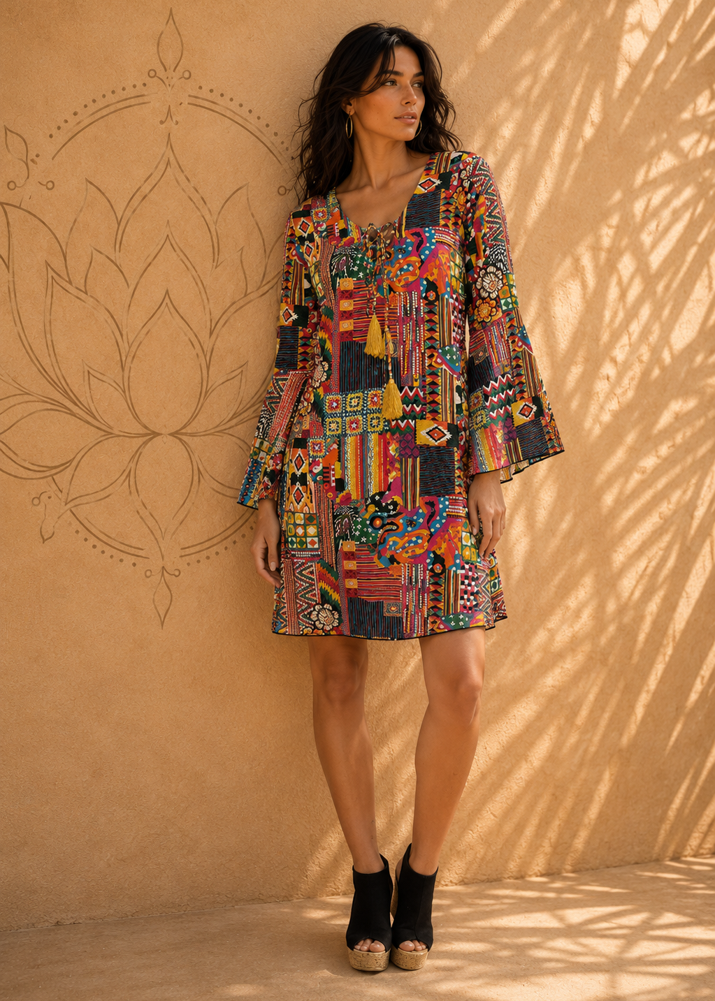Vestito Corto Hoya Seaside – Manica a Campana, Scollo a V con Stringa | Baba Design