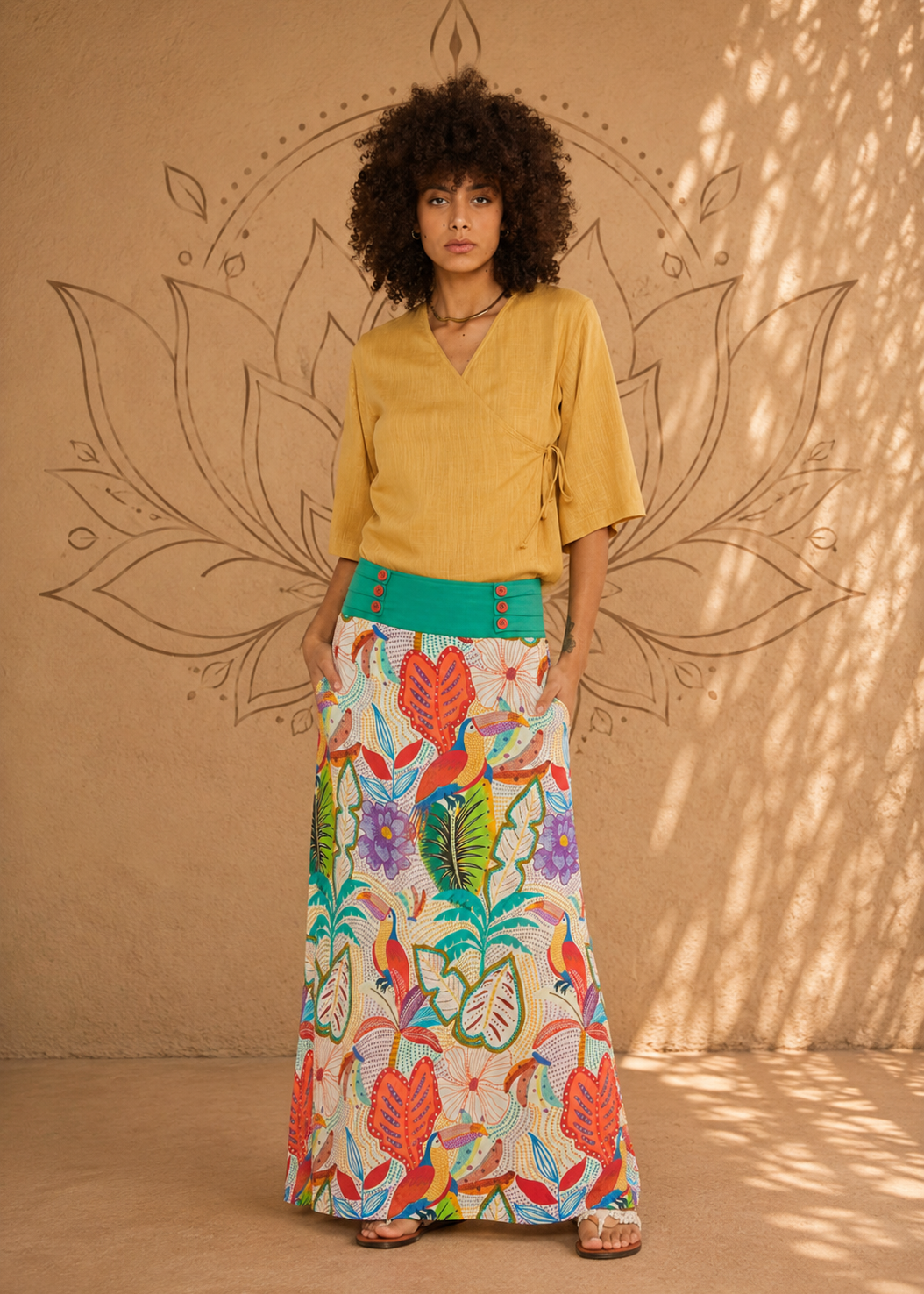 Gonna Lunga Beach Vibes – Floreale con Bottoncini | Baba Design