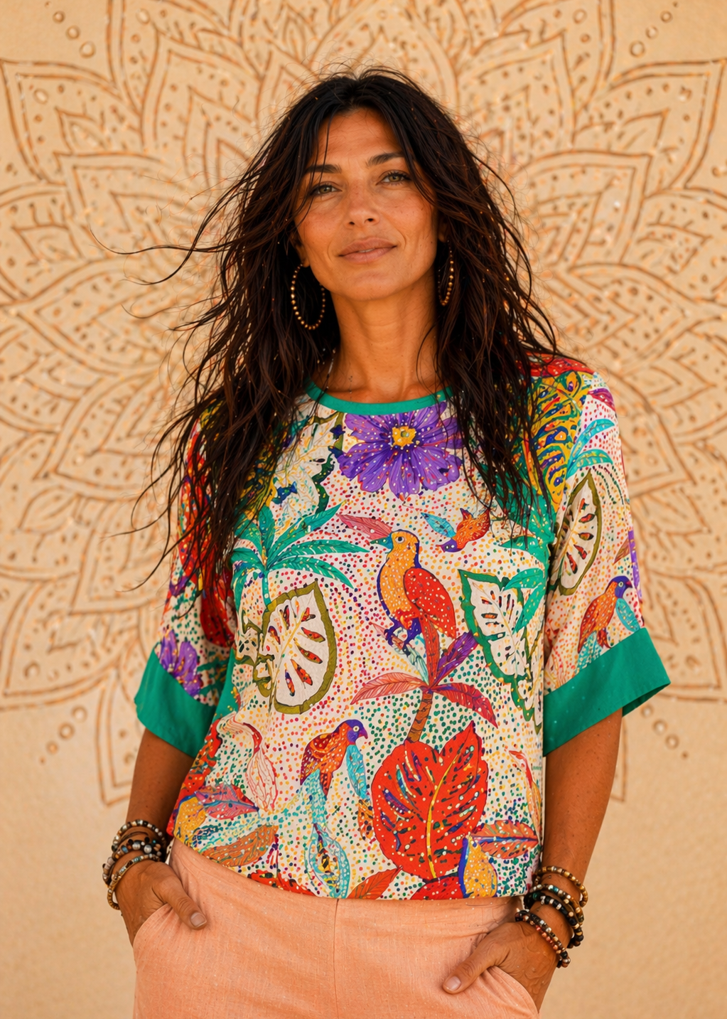 Maglia Beach Vibes – Cotone con Pattern Floreale Boho | Baba Design