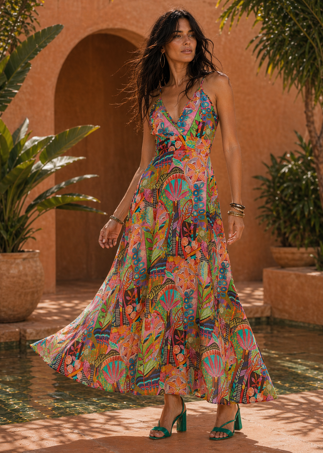Mango Oasis Cotton Voile Tropical Print Long Dress