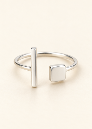Stop and Go – Anello regolabile in argento con barretta e quadrato