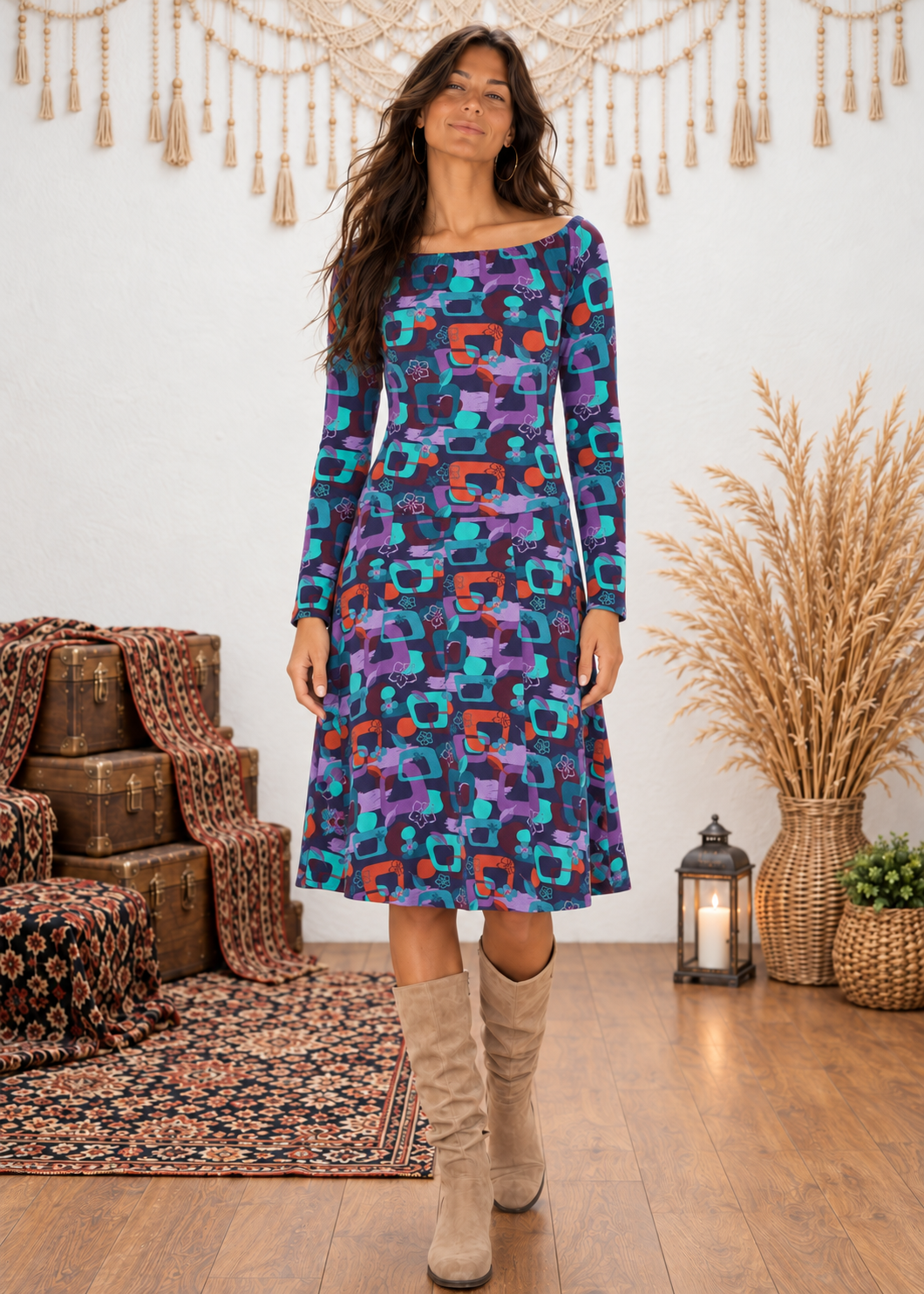 Vestito svasato rétro Gypsy Leaves Baba Design