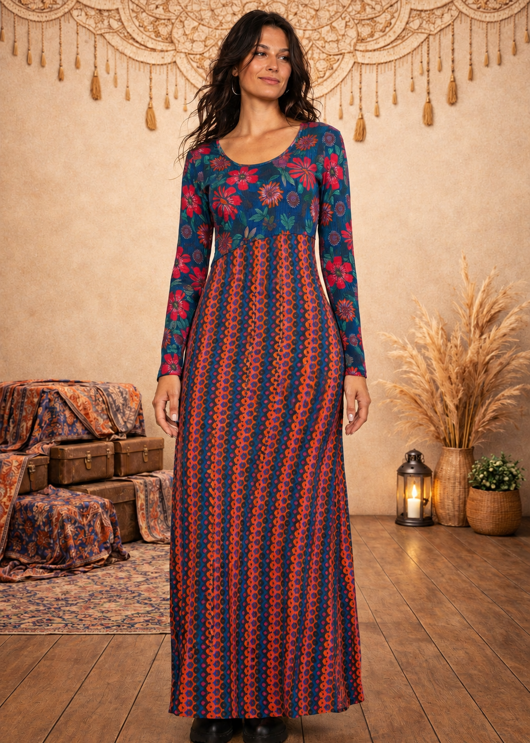 Vestito Lungo Colors Revolution – Pattern Misto, Bottoncini Obliqui | Baba Design