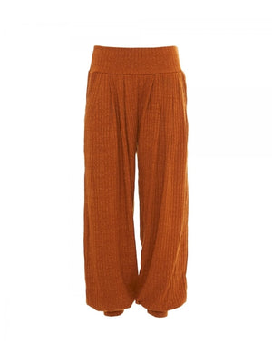 Pantaloni curvy harem a coste Street Art Stories - Happy Baba, variante Ocra, foto originale del prodotto