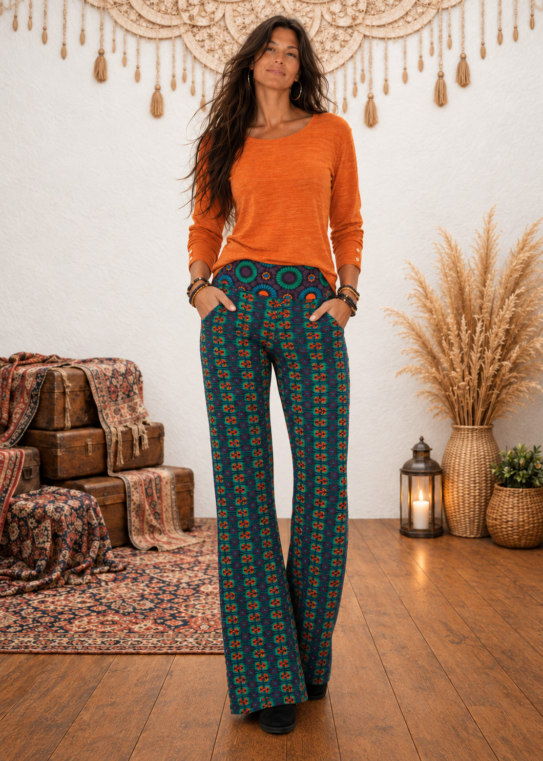 Pantaloni Graffiti Dream | Taglio Scampanato Pattern Geometrico Retrò – Baba Design
