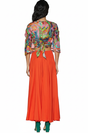 Wrap top and orange skirt back