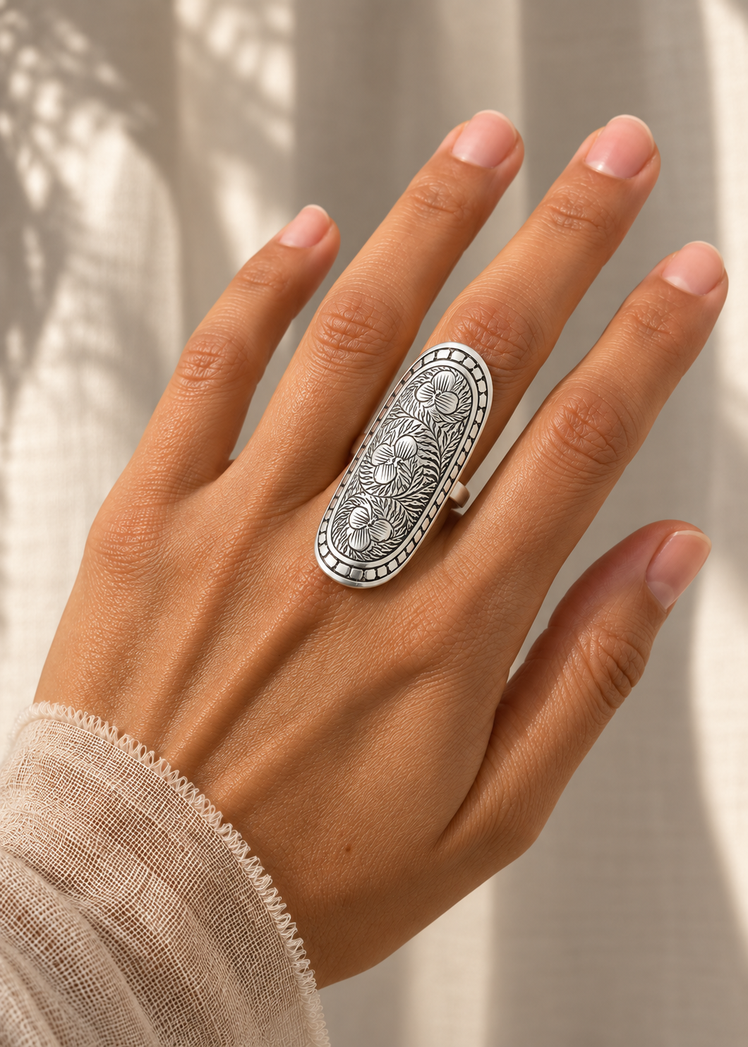 Queen of the Desert - Adjustable Tribal Long Silver Ring