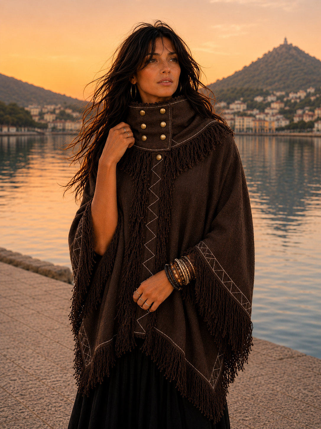 Poncho con Frange Artigianale | Ricami Tribali Boho | Gypsy Fringe Poncho