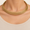 Multi-Strand Brass Choker Necklace - Minimal Tribal Design