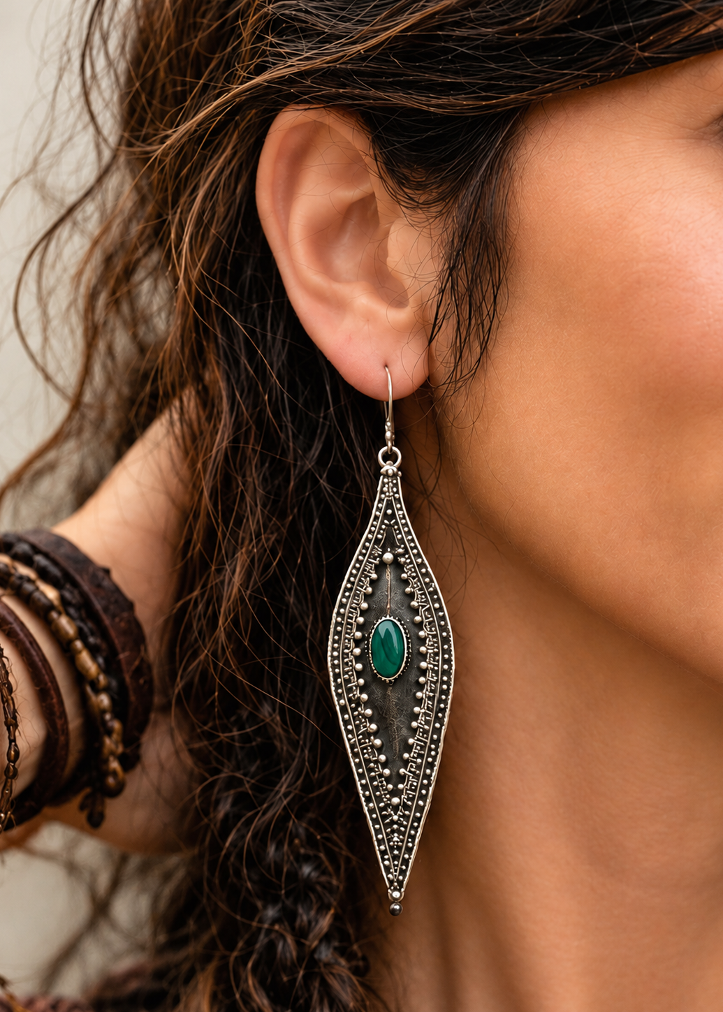 Orecchini Gorgeous | Pendenti Argento con Onice Verde e Filigrana