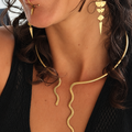 Snake Flow - Collare Ottone Rigido Aperto Design Serpente Boho