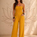 Tuta jumpsuit giallo ocra Walk on the Bridge Baba Design – vista frontale, cotone rayon, taglia S/M