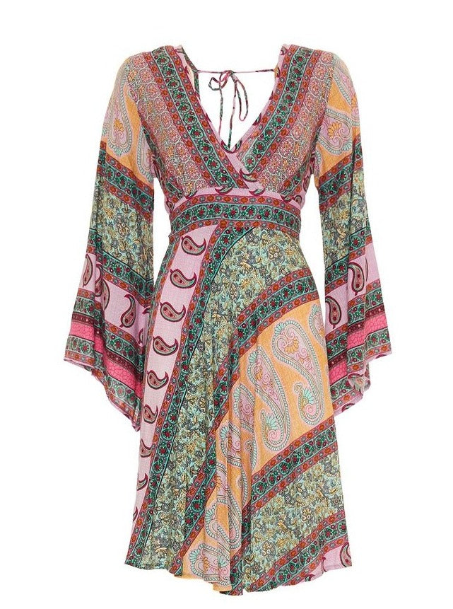 S24D304 - Musa Leaf Baba Design long sleeve dress