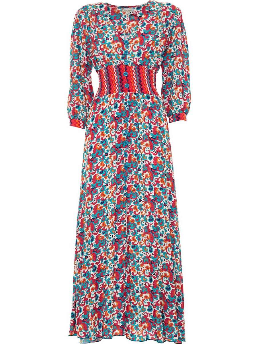 S24D33 - Vestito lungo Flowering Calathea Baba Design - Gipsy Fashion Wear 