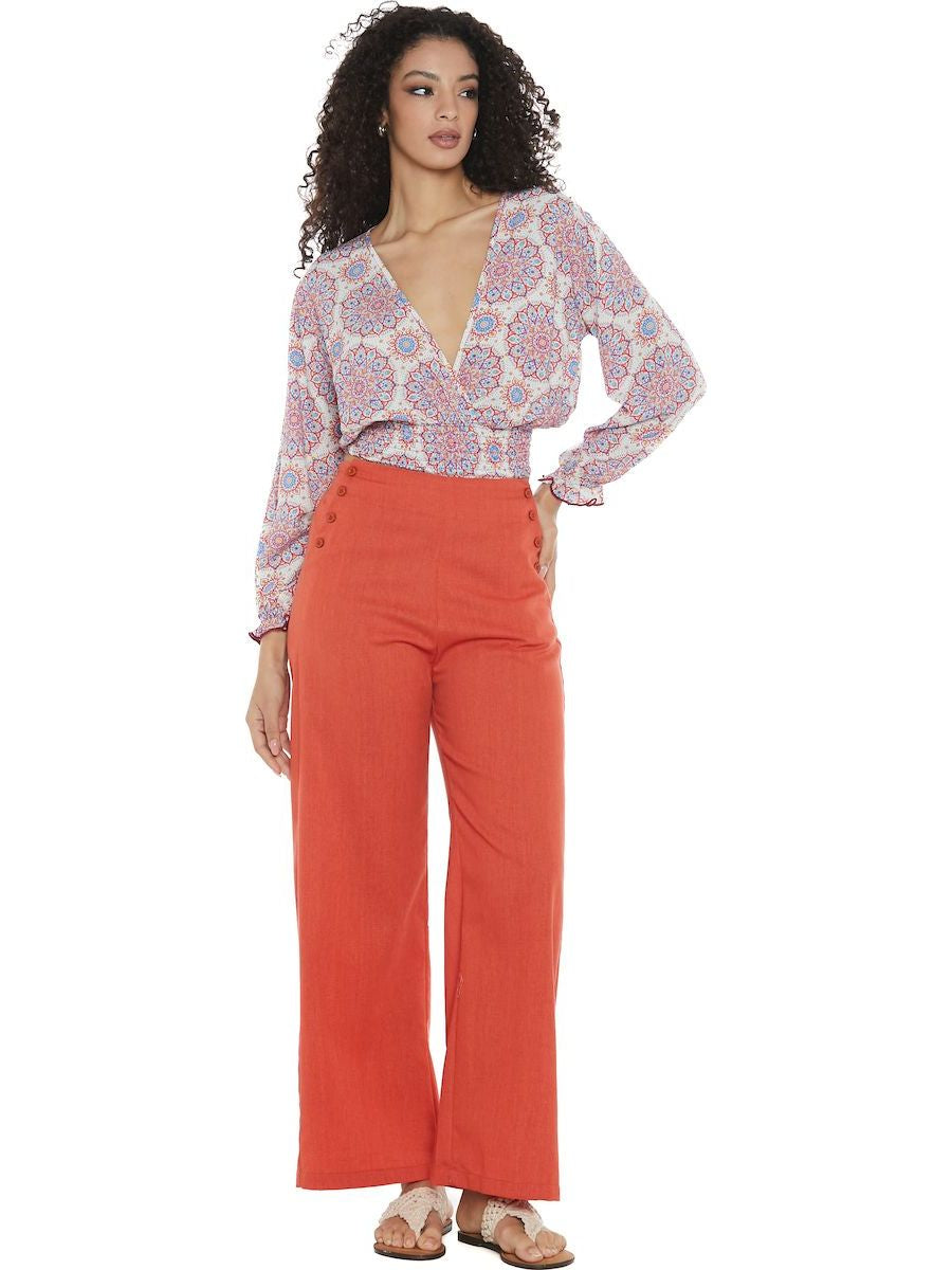 S24P04 - Floating Lotus Baba Design solid color trousers