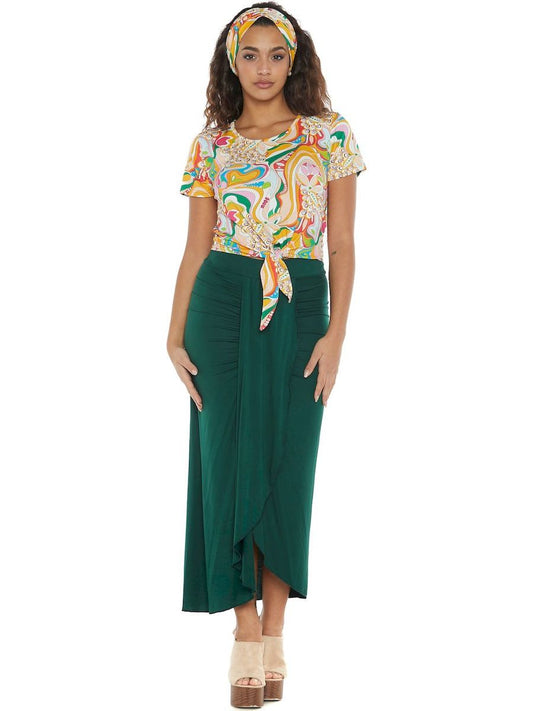 S24SK12 - Wild Ginger Baba Design solid color long skirt