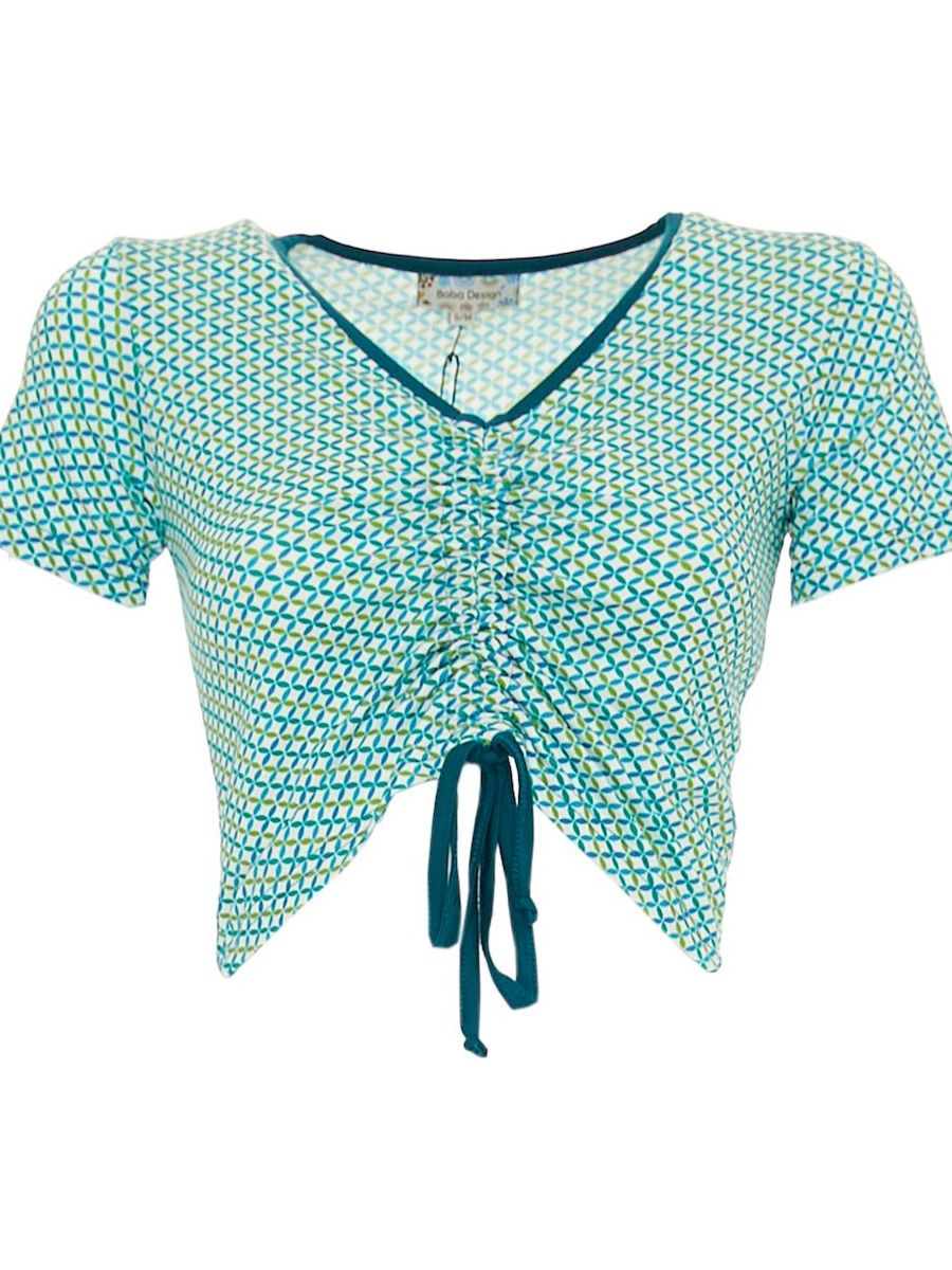 S24T09 - Top corto Heliconia Sky Baba Design - Gipsy Fashion Wear 