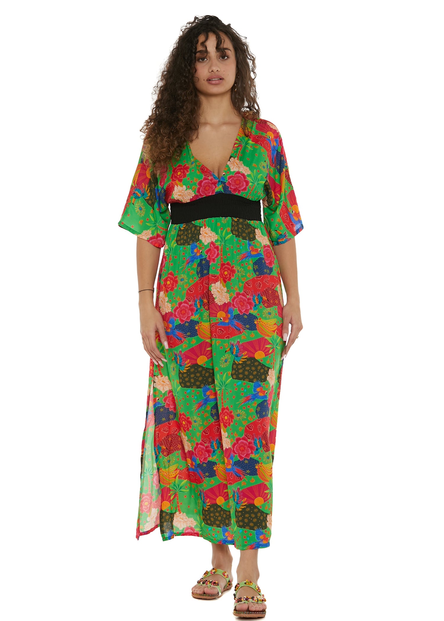 S25HBD04 - Vestito lungo Tropical Parrot Happy Baba di Baba Design - Gipsy Fashion Wear 