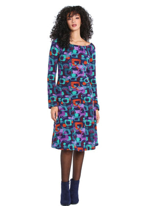 W22D40 - Vestito svasato Gypsy Leaves Baba Design - Gipsy Fashion Wear 