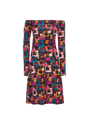 W22D40 - Vestito svasato Gypsy Leaves Baba Design - Gipsy Fashion Wear 