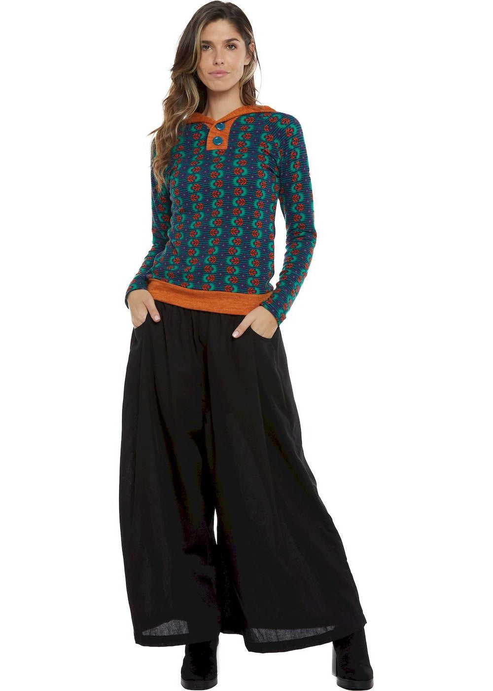 W24P10 - Pantalone largo Graffiti Dreams di Baba Design - Gipsy Fashion Wear 