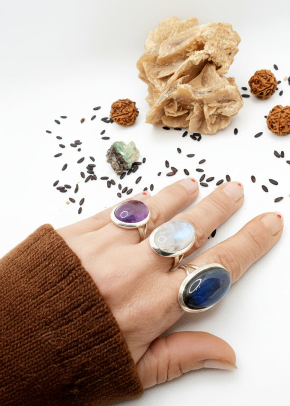 Love Life - Anello Argento 925 con Pietra Naturale Ovale Boho