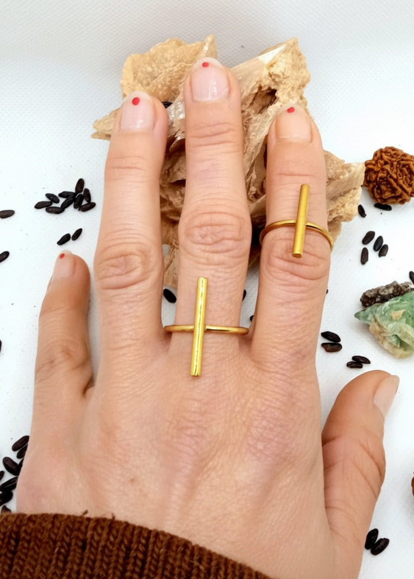 Line - Minimal Geometric Boho Brass Ring