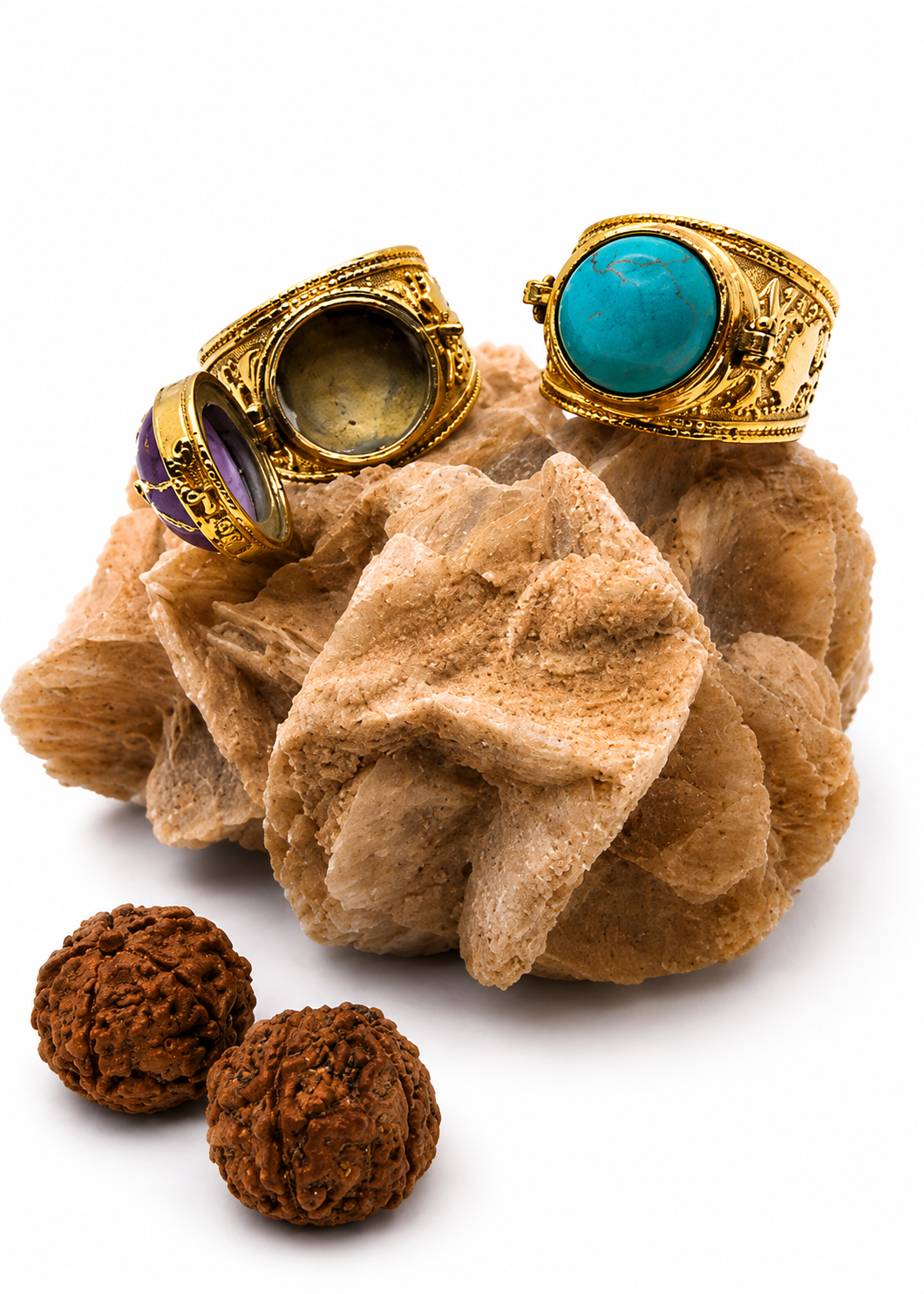 Poison Box – Anello Portaveleno in Ottone con Pietra Naturale | Boho Artigianale