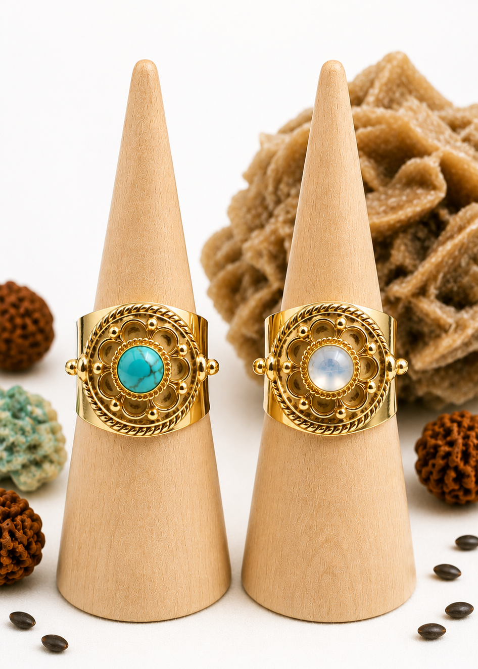 Anello Porta Veleno Secret Keeper | Ottone con Pietra Naturale