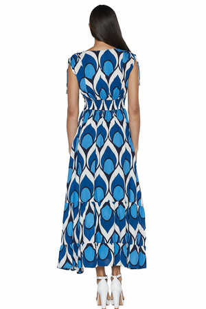 Blue peacock wrap dress back