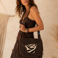 Borsa in Vera Pelle con Frange e Inserto Zebra – Artigianale Boho