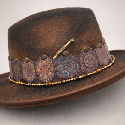 "La Memoria del Fuoco" - Cappello fedora bruciato decorato a mano