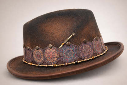 "La Memoria del Fuoco" - Cappello fedora bruciato decorato a mano