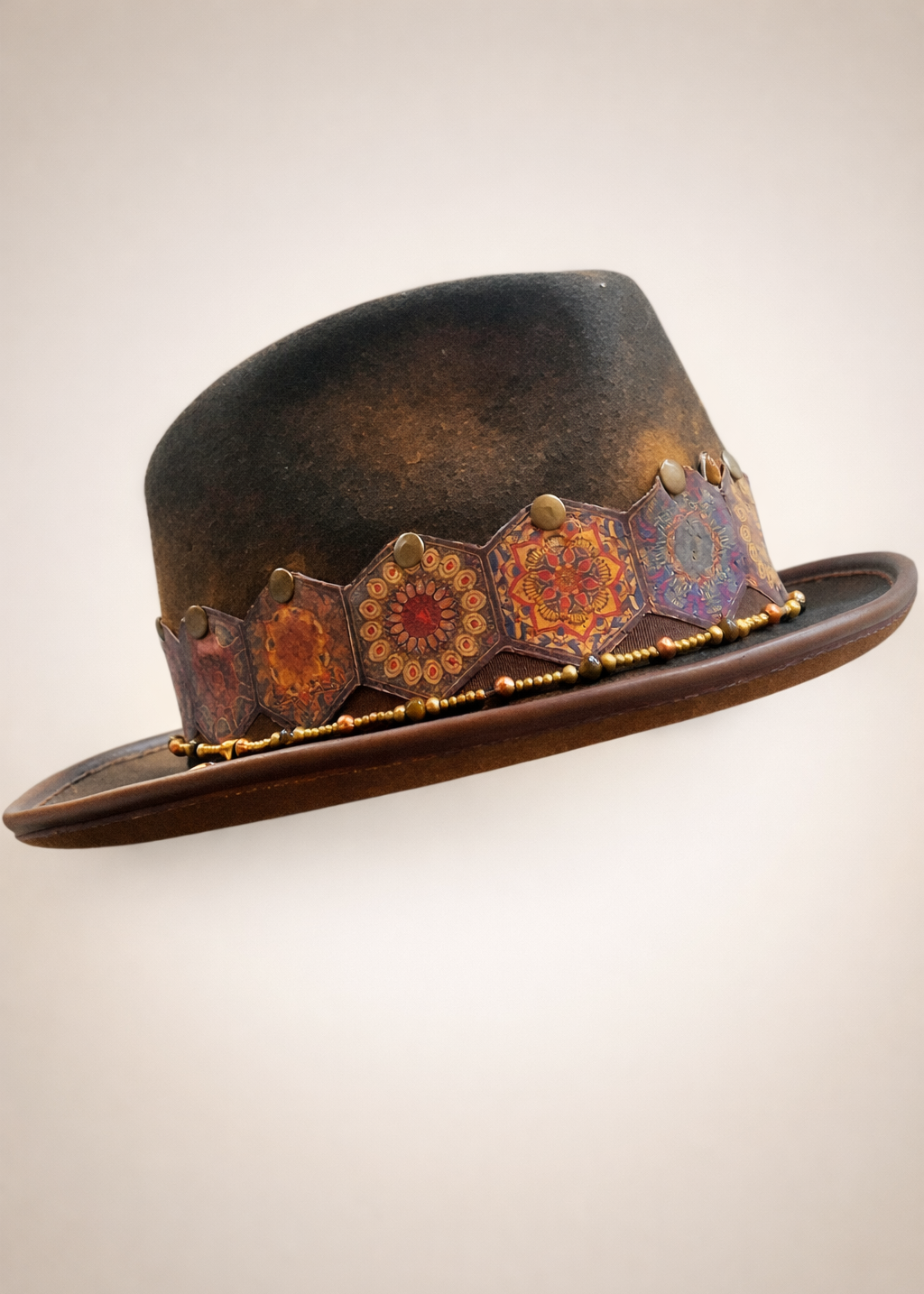 "La Memoria del Fuoco" - Cappello fedora bruciato decorato a mano - Gipsy Fashion Wear 