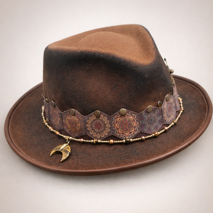 "La Memoria del Fuoco" - Cappello fedora bruciato decorato a mano