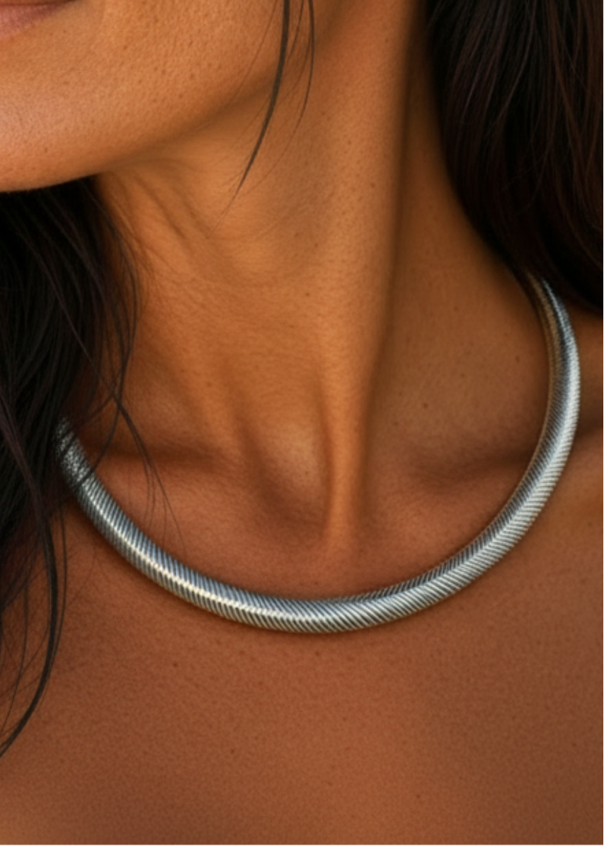 Collare Rigido Zigly | Metallo Intrecciato Bagno d'Argento